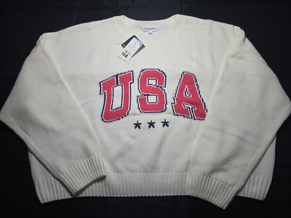 Grayson Threads USA Flag Knit Sweater Patriotic Crewneck Pullover